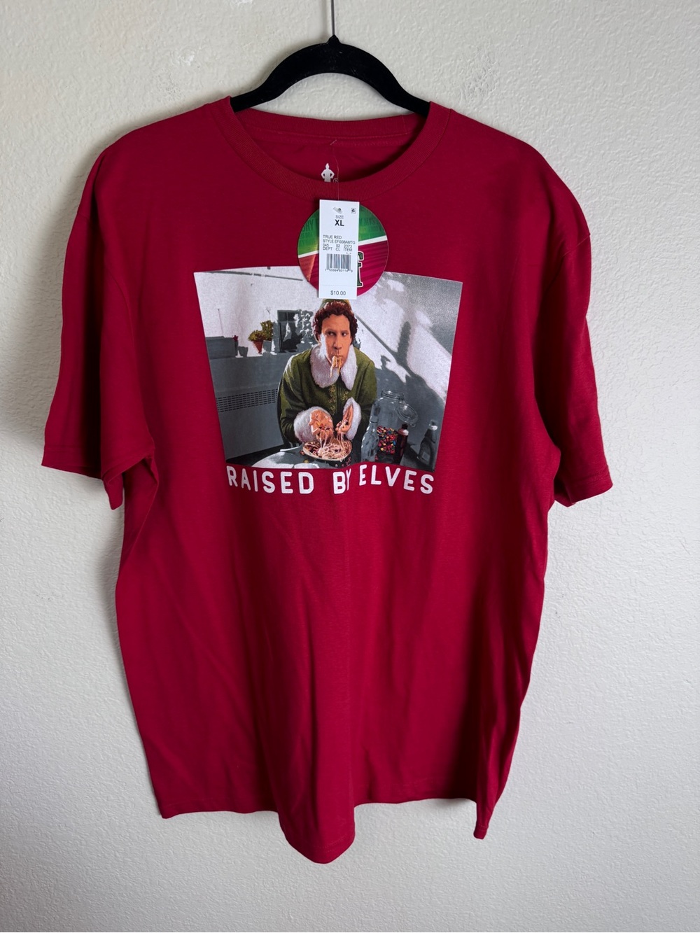 ELF Men's Red Graphic 'Raised By Elves' Tee